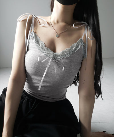 3サテンリボンレースリブキャミソール / three satin ribbon lace lib camisole