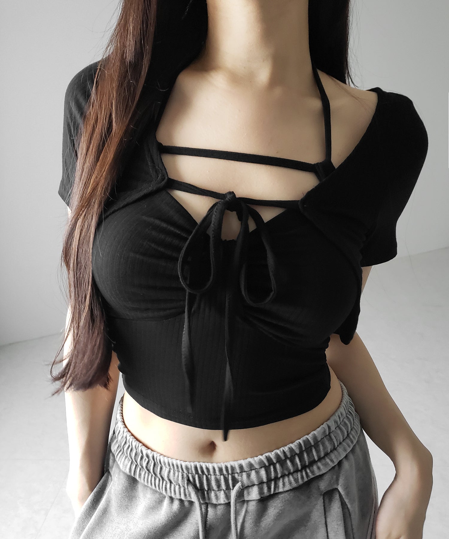 【 2点セット 】 2WAYストラップリブキャミソール + フロントリボンショートカーディガン SET / 2WAY strap lib camisole + front ribbon short cardigan