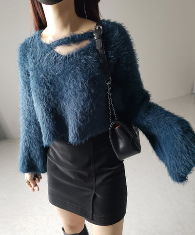 カットアウトショートシャギーニット