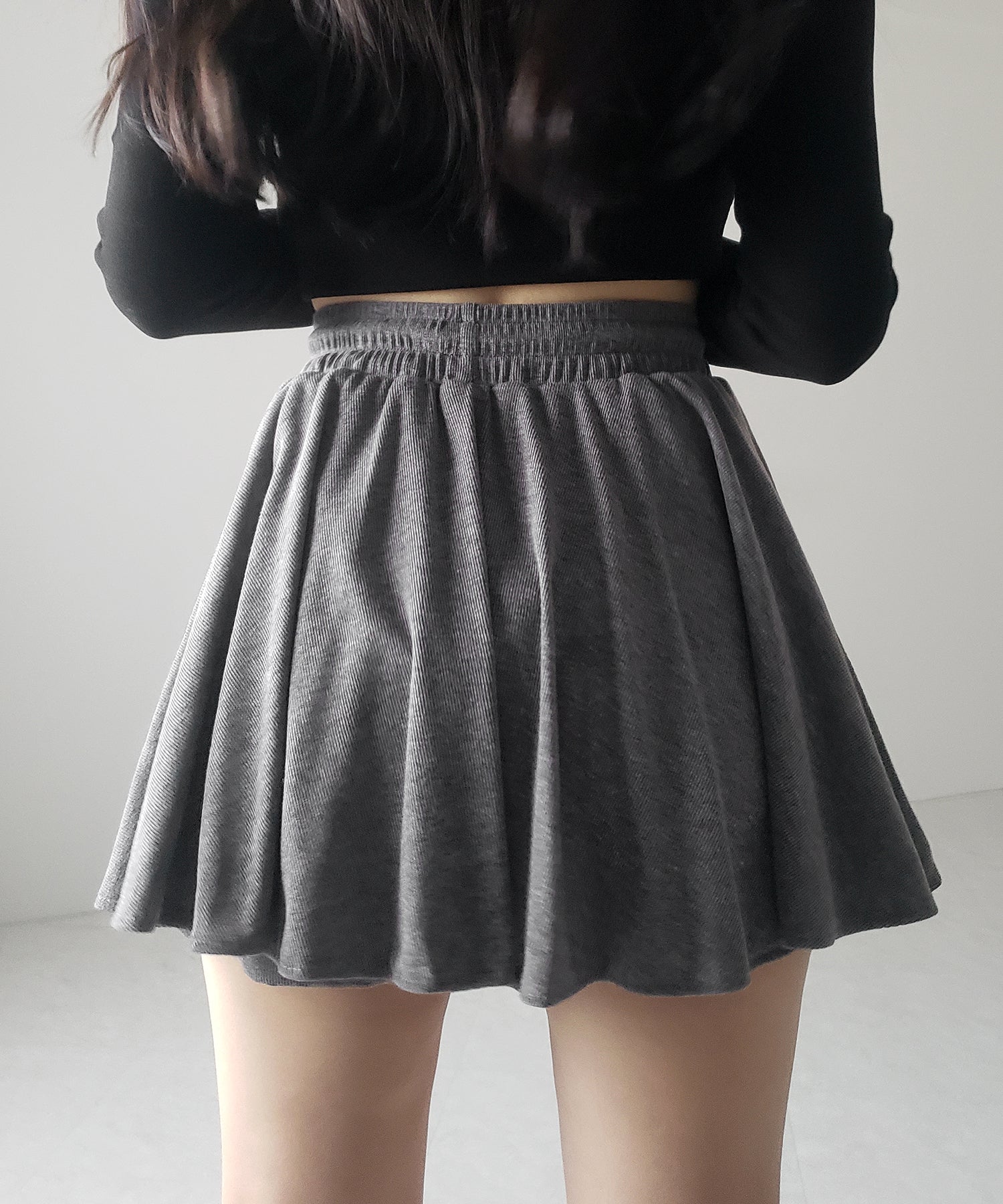 【インナーパンツ裏地付 】ハイウエストカットフレアミニスカート / High waist cut flare mini skirt