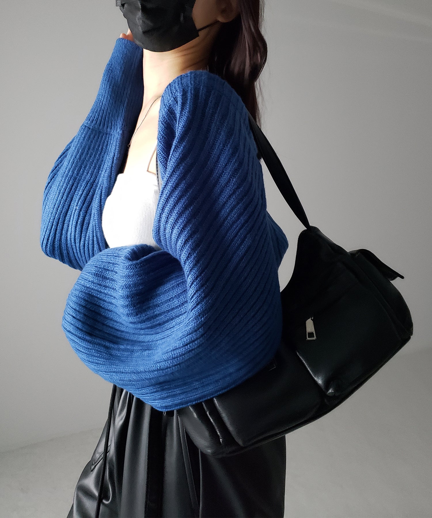 【 9color 】2WAYリボンモヘアライクショートリブニットカーデ