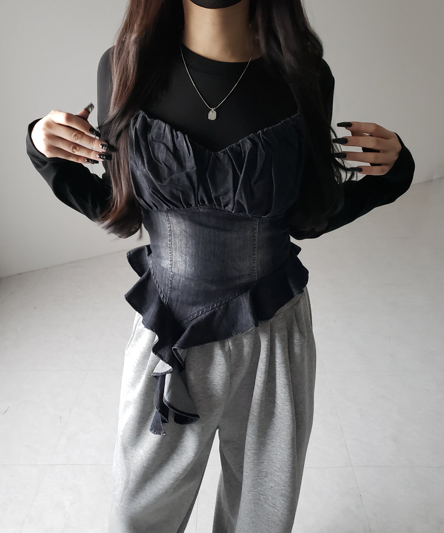 【 2点セット 】ヴィンテージデニムビスチェ & レイヤードTシャツセット / vintage denim bustier & layered T-shirts set