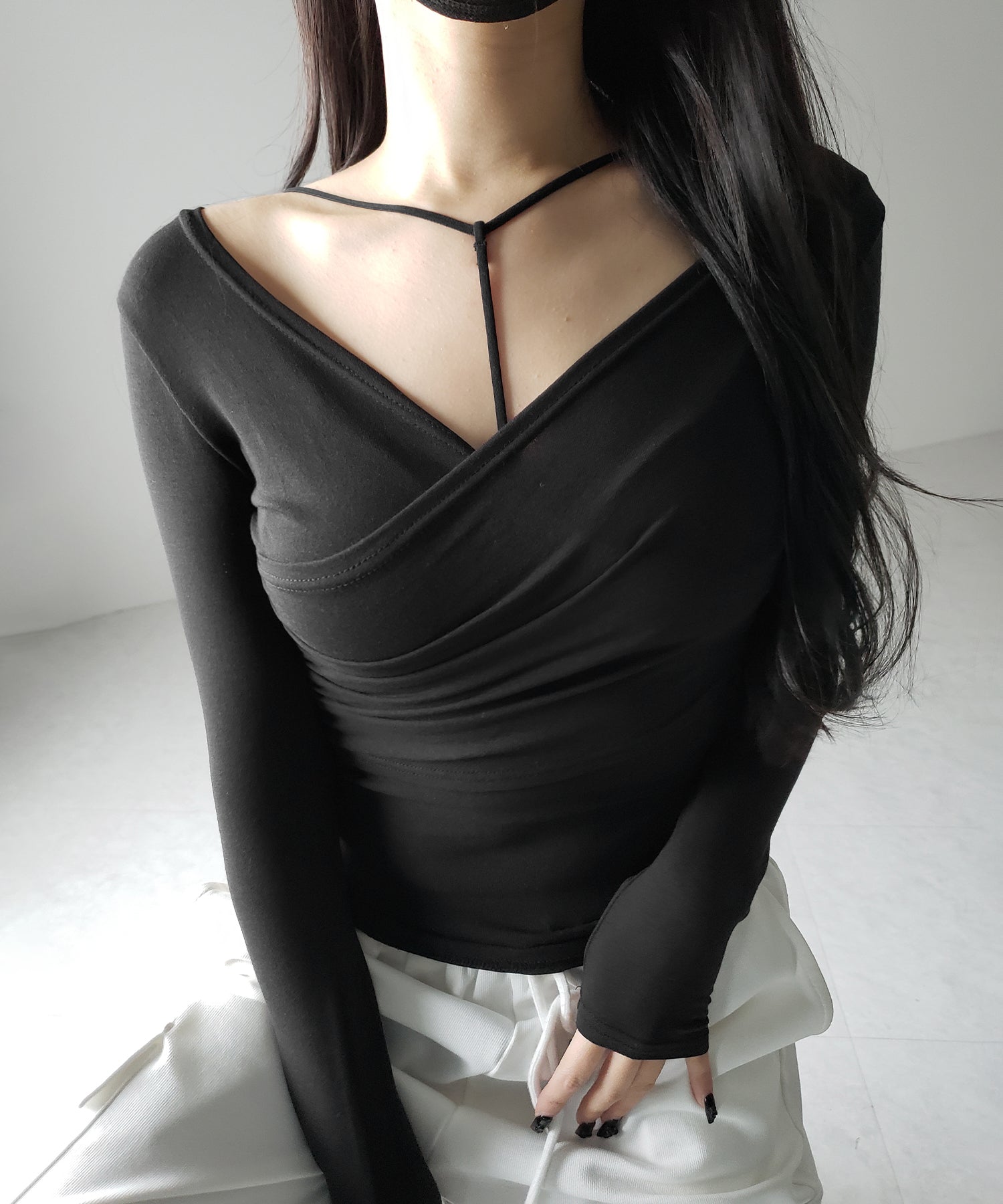 【 2点セット 】Y-ストラップスリムギャザーレイヤードトップス / Y-strap slim gather layered tops