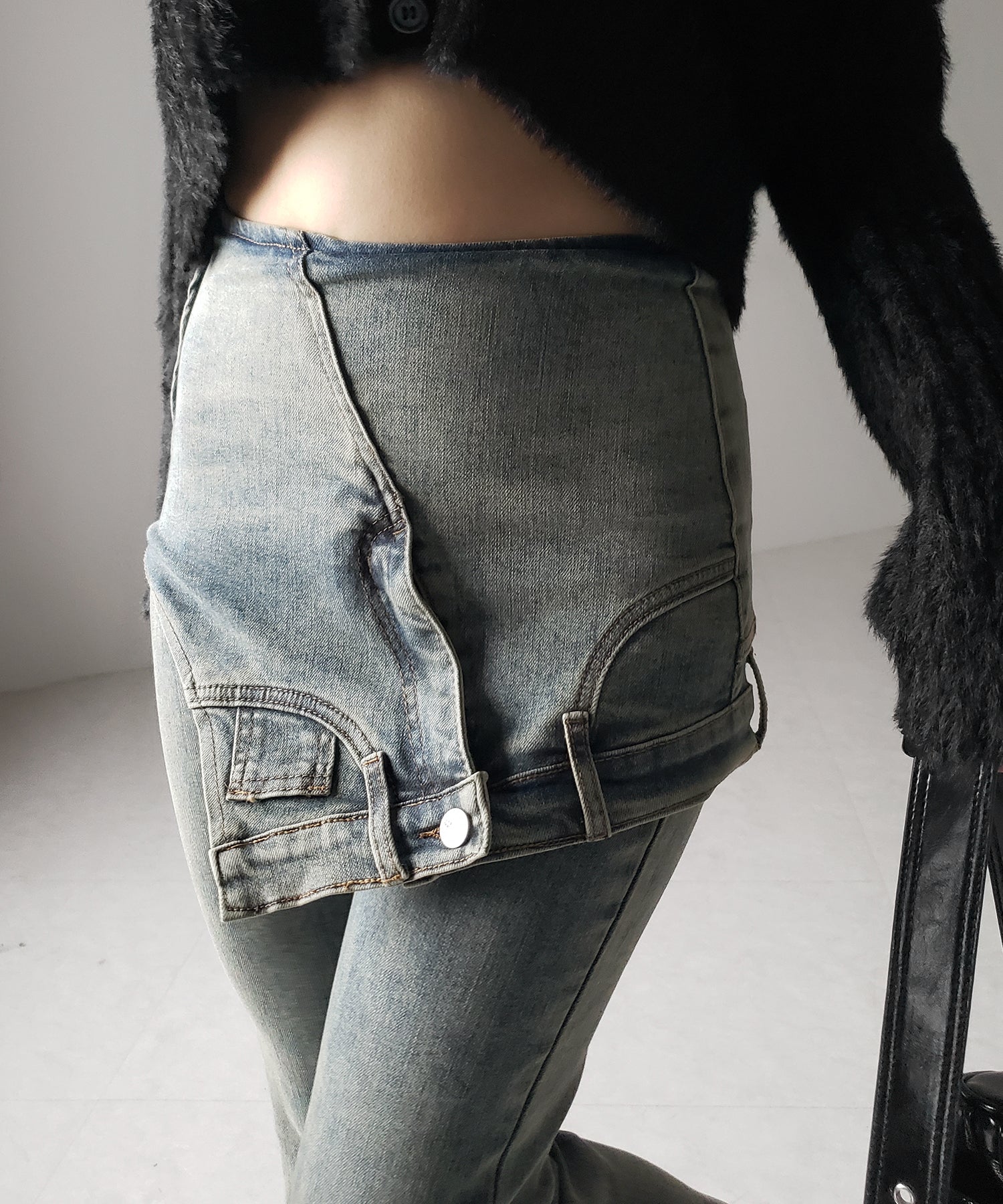 【 2color / 4size 】レイヤードウエストヴィンテージフレアデニム /layered waist vintage flare denim
