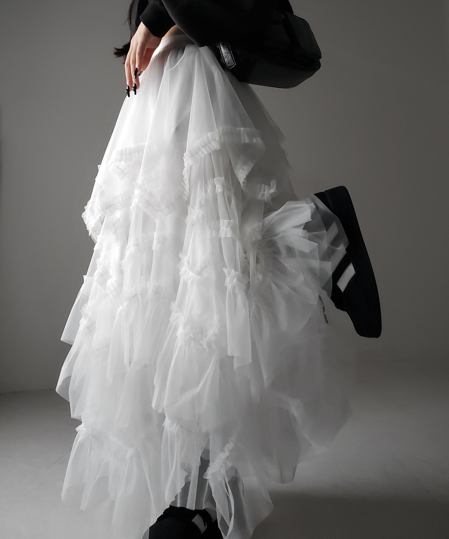 レイヤードボリュームフリルチュールスカート / layered volume frill tulle skirt