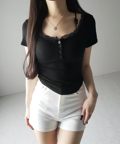 ストラップダブルリボンスクエアネックTシャツ / strap double ribbon square neck T-shirt