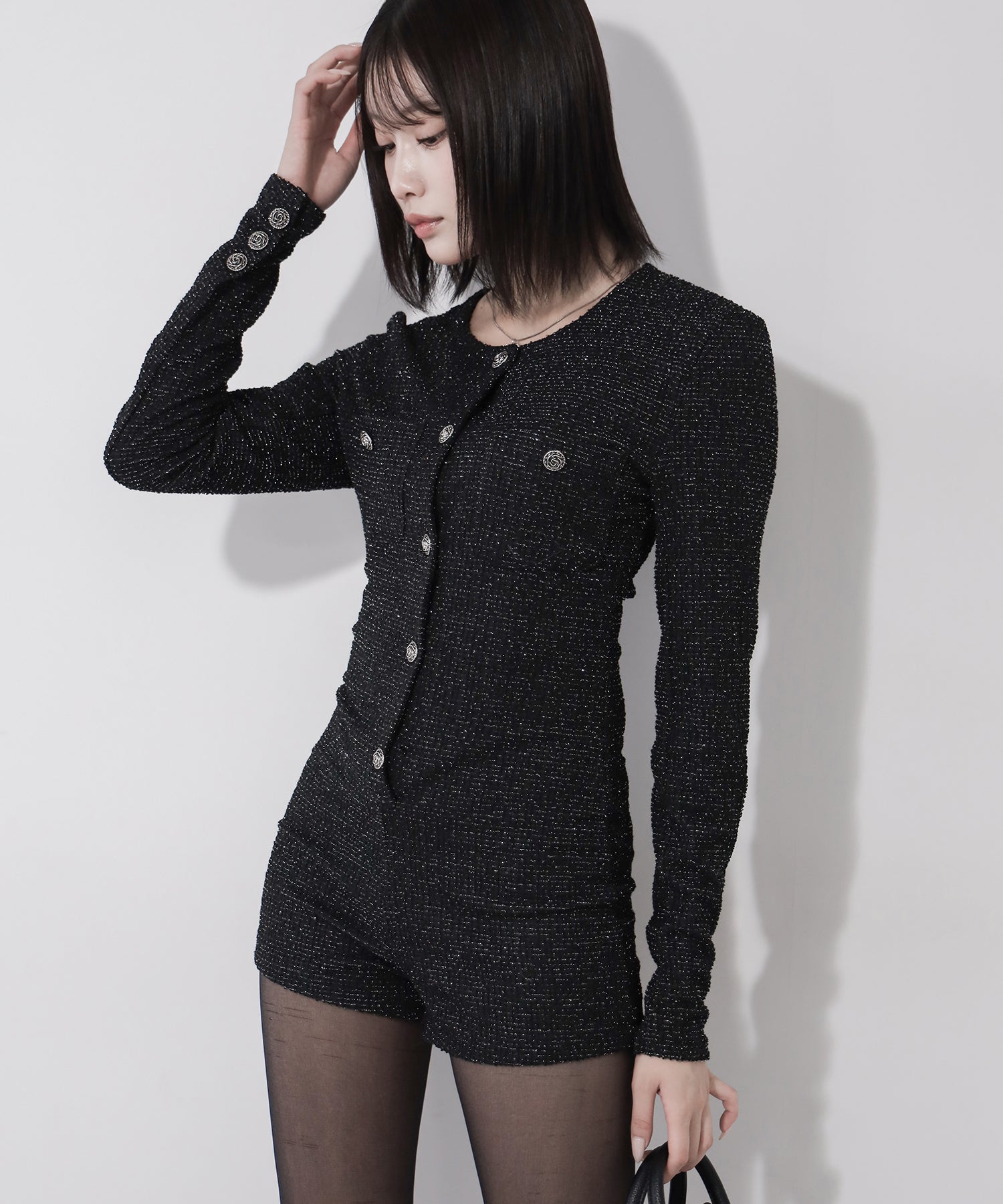 ブラックツイードレディミニオールインワン / black tweed lady mini allinone