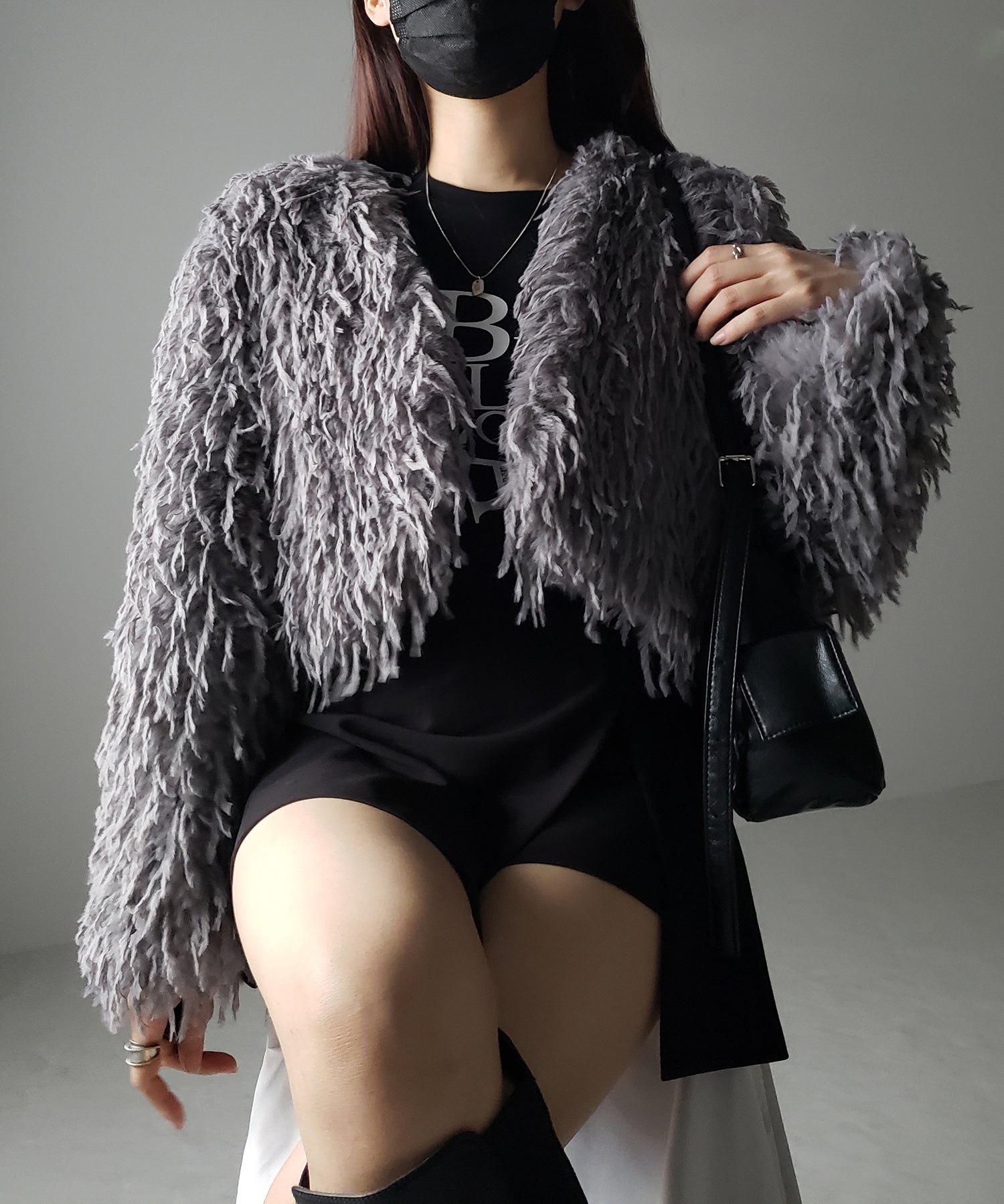 【 4color 】ムードフェザーワイドスリーブショートカーディガン/ mood feather wide sleeve short cardigan