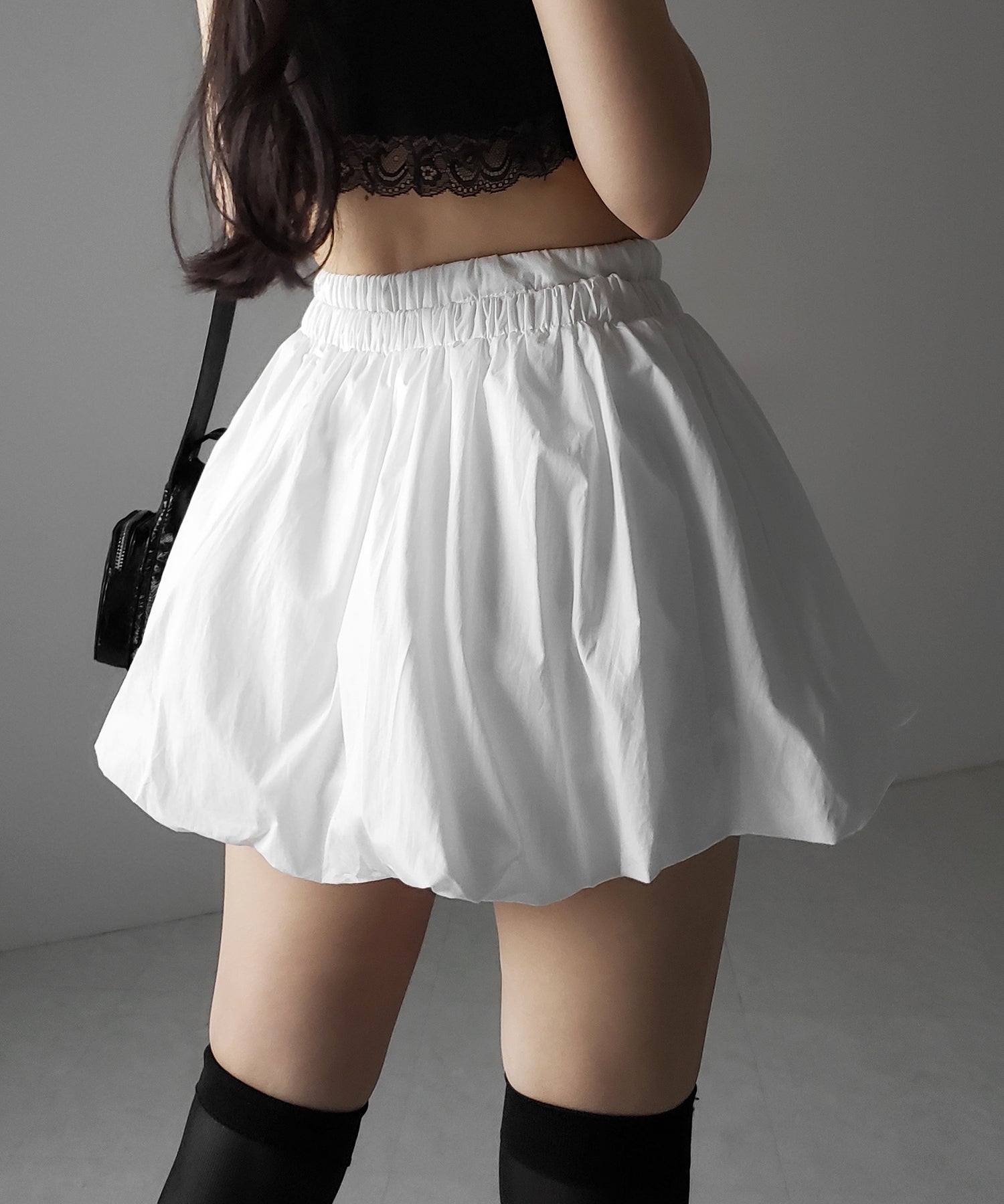 【 2color /インパン裏地付き 】フェイクレイヤードコットンバルーンミニスカート / fake layered cotton balloon mini skirt
