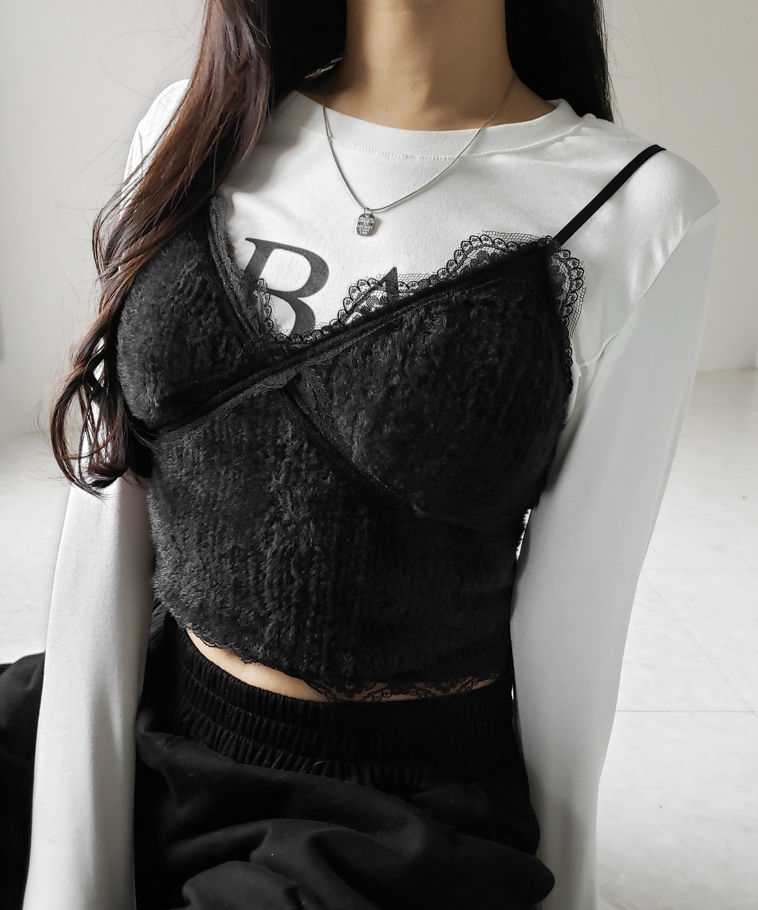【 カップ付き 】シャギーファーショートビスチェキャミソール / shaggy fur short bustier camisole