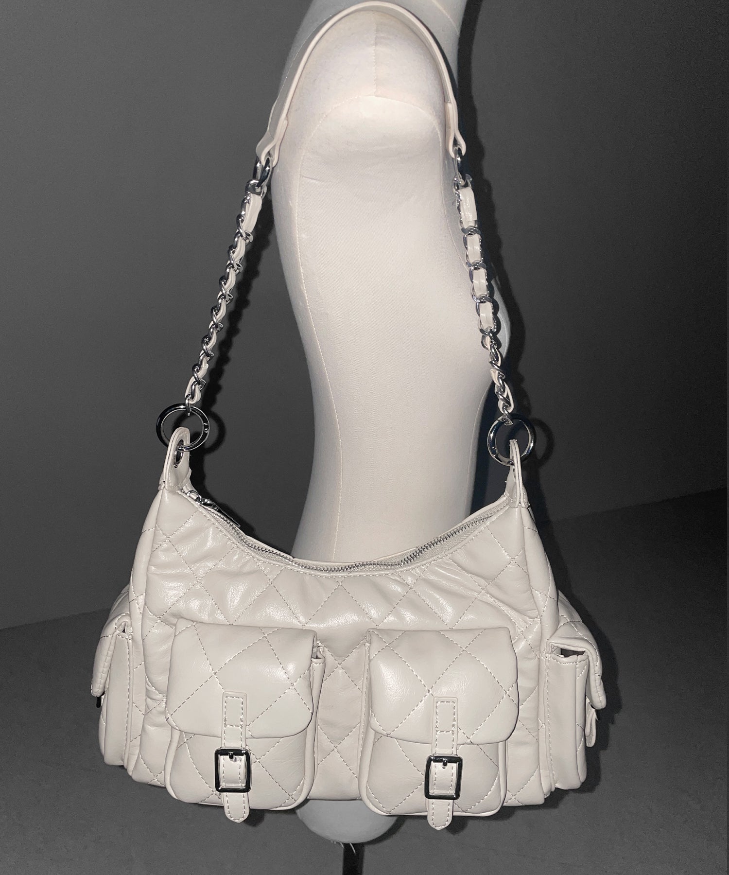 【 2WAY 】アウトポケットキルティングチェーンショルダーバッグ / 2WAY out pocket quilting chain shoulder bag