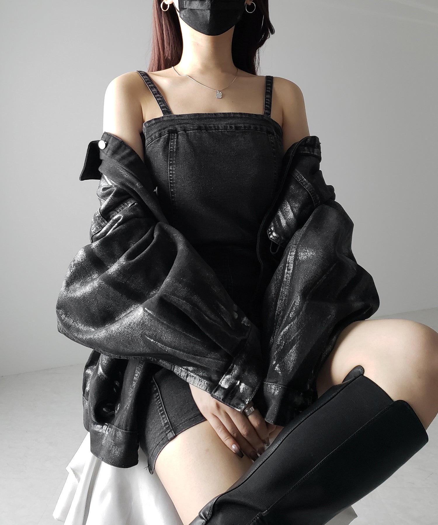 【 2color 】ウォッシュデニムハイウエストミニキャミワンピース / wash denim high waist mini cami onepiece