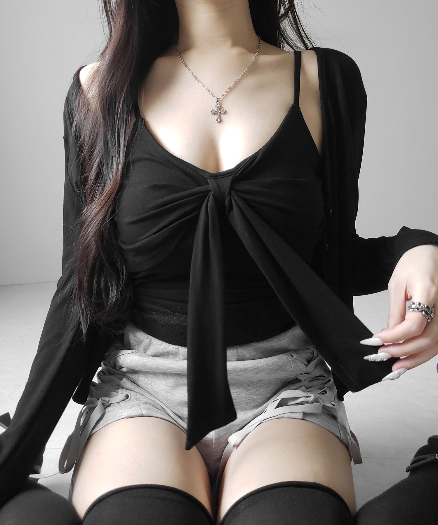 【 2点セット 】リボンカットソーキャミソール + カーディガンセット /ribbon cutsew camisole + cardigan SET