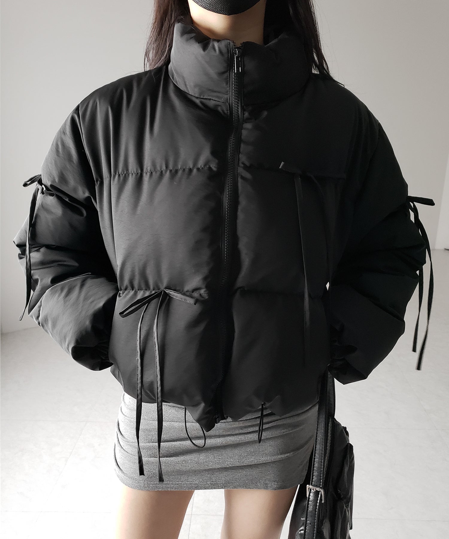 【 裾絞り可能2WAY 】ストラップリボンショートパフダウンジャケット / strap ribbon short puff down jacket