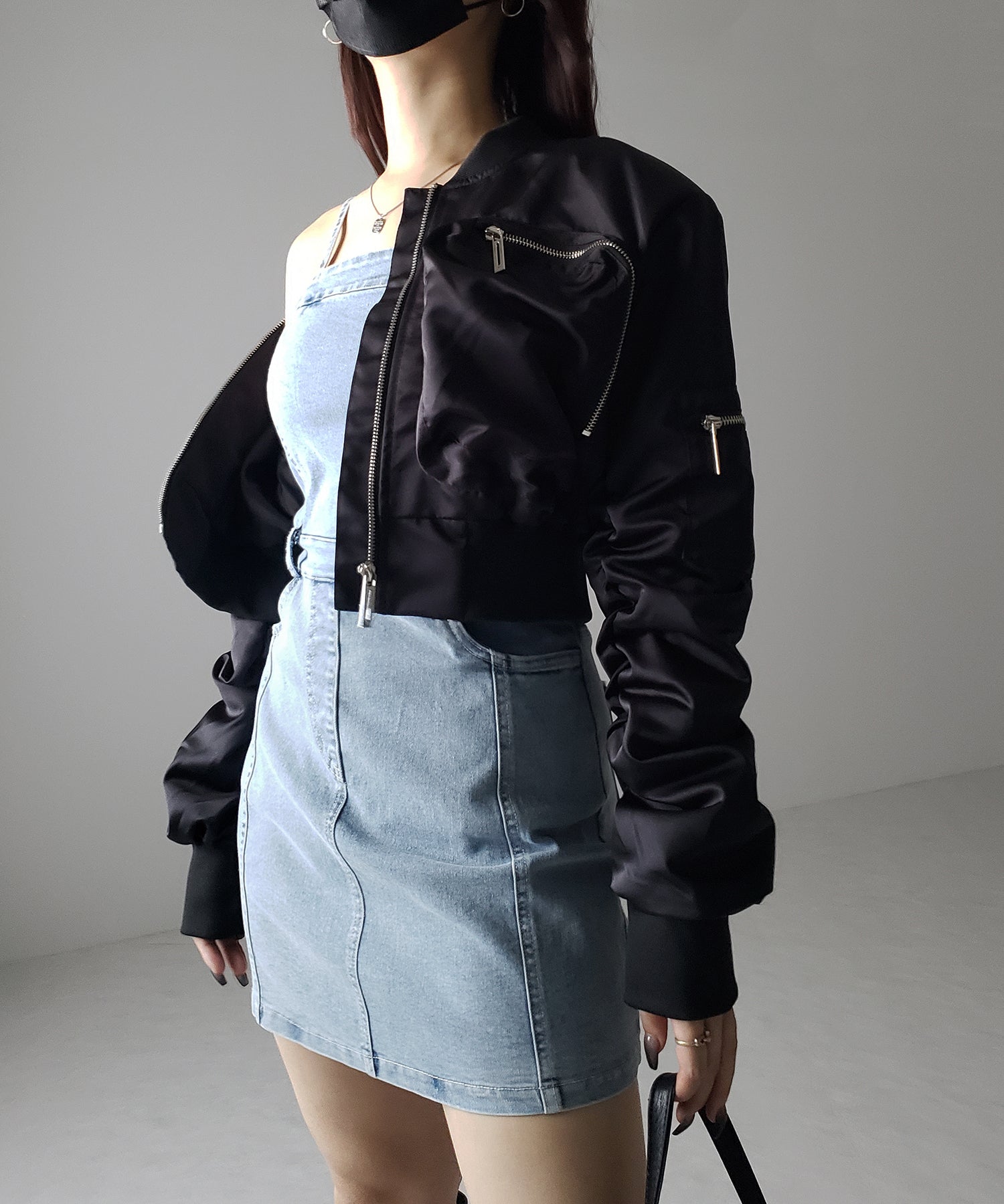 【 2color 】ウォッシュデニムハイウエストミニキャミワンピース / wash denim high waist mini cami onepiece