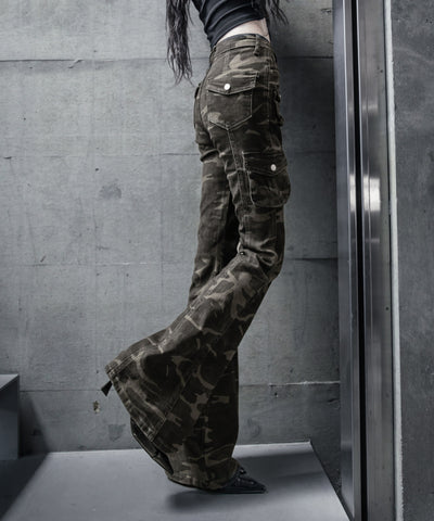 ヴィンテージカモフラストレッチカーゴフレアデニム / vintage camouflage stretch cargo flare denim