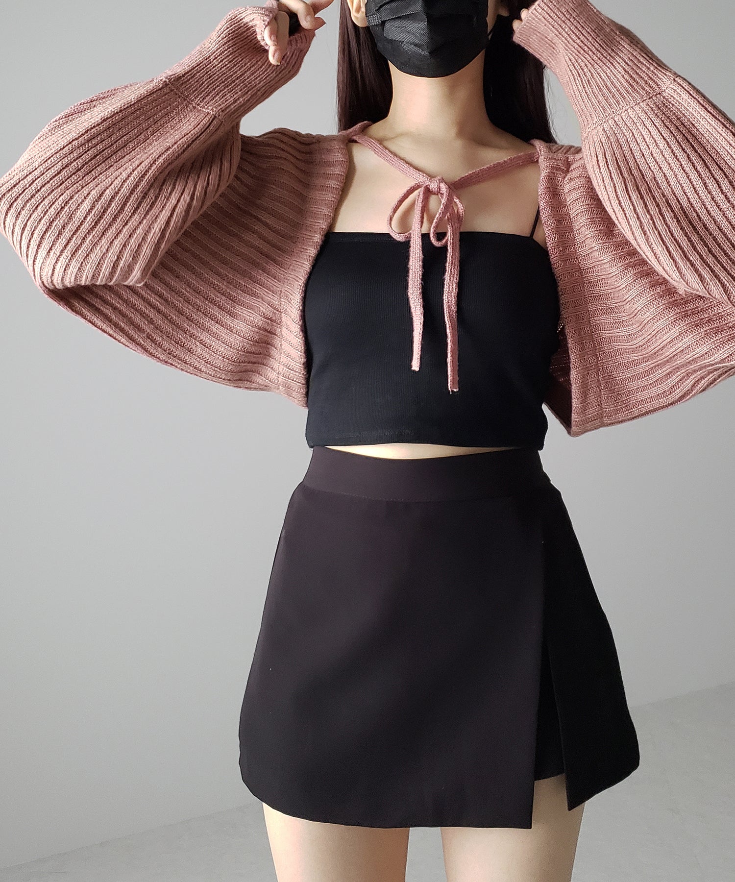 【 9color 】2WAYリボンモヘアライクショートリブニットカーデ
