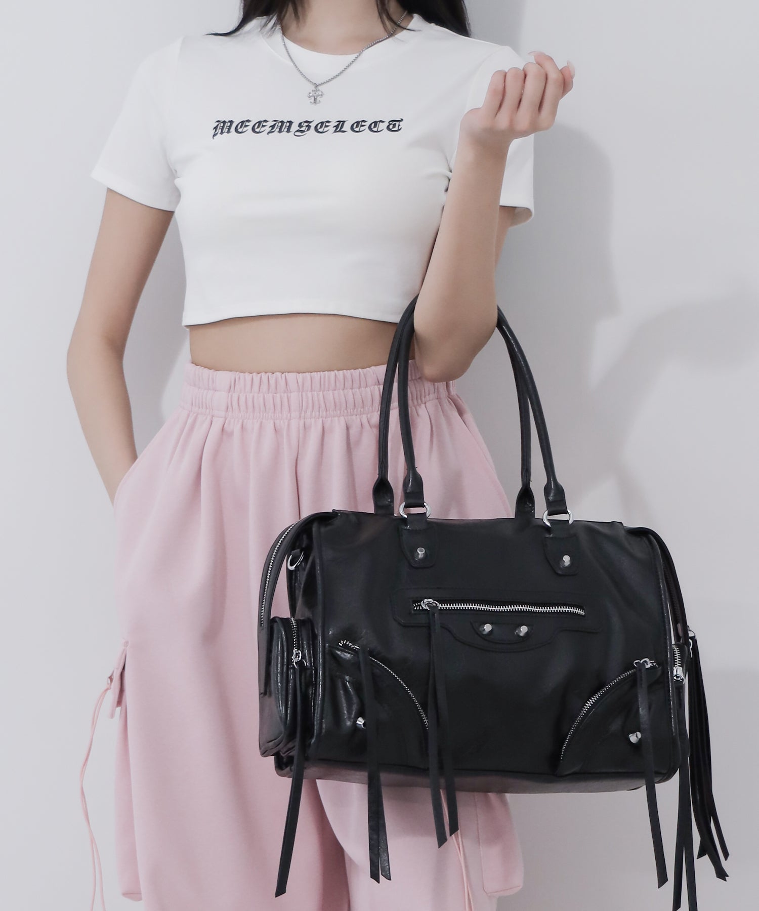 【 ショルダーストラップ付き2WAY 】アウトポケットヴィンテージダブルジップボストンショルダーバッグ /out pocket vintage double zip boston shoulder bag