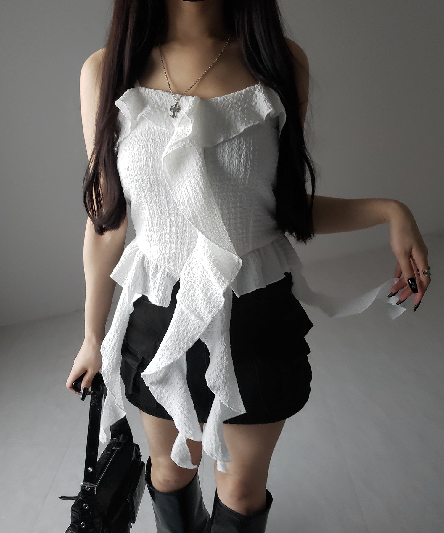 ラッフルフリルレイヤードビスチェキャミソール / ruffle frill layered bustier camisole