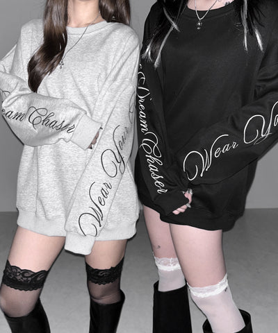 レタリングロゴ刺繍スウェットプルオーバー / lettering logo embroidery sweat pullover
