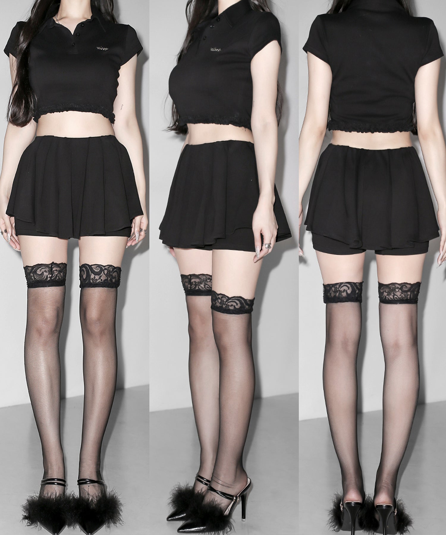 【 セットアップ 】ロゴプレート半袖トップス+フレアミニスカパン SET /( SETUP ) logo plate short sleeve tops + flared mini skirt pants
