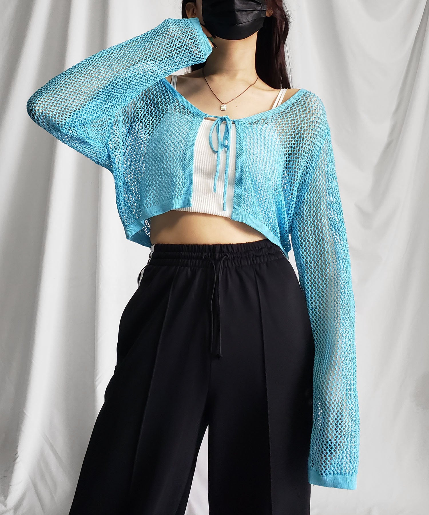 【 2WAY/6color 】華奢リボンメッシュワイドショートカーディガン