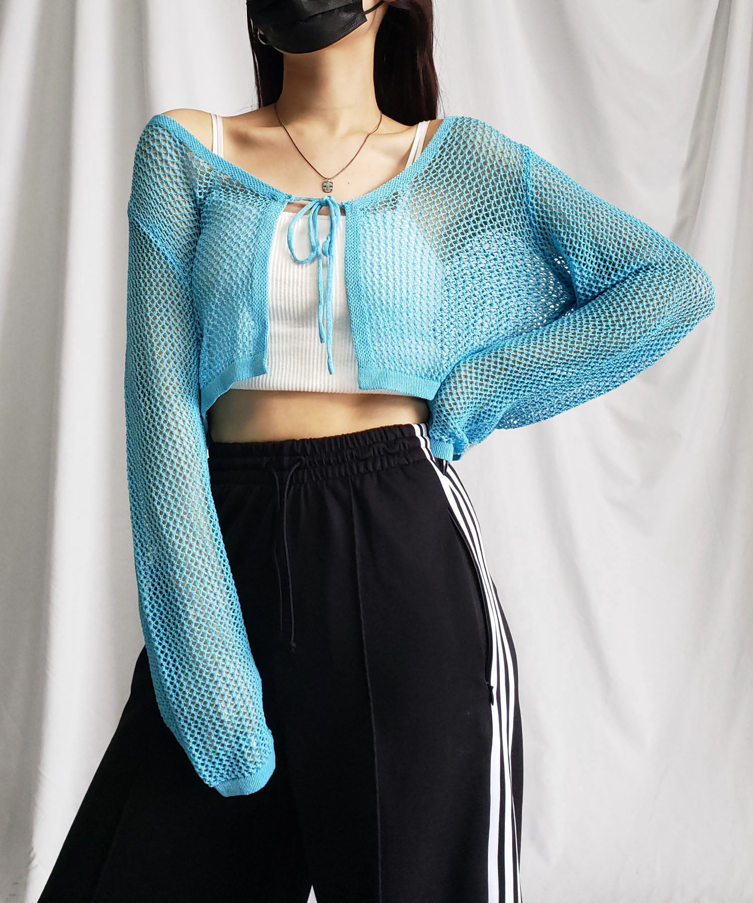 【 2WAY/6color 】華奢リボンメッシュワイドショートカーディガン