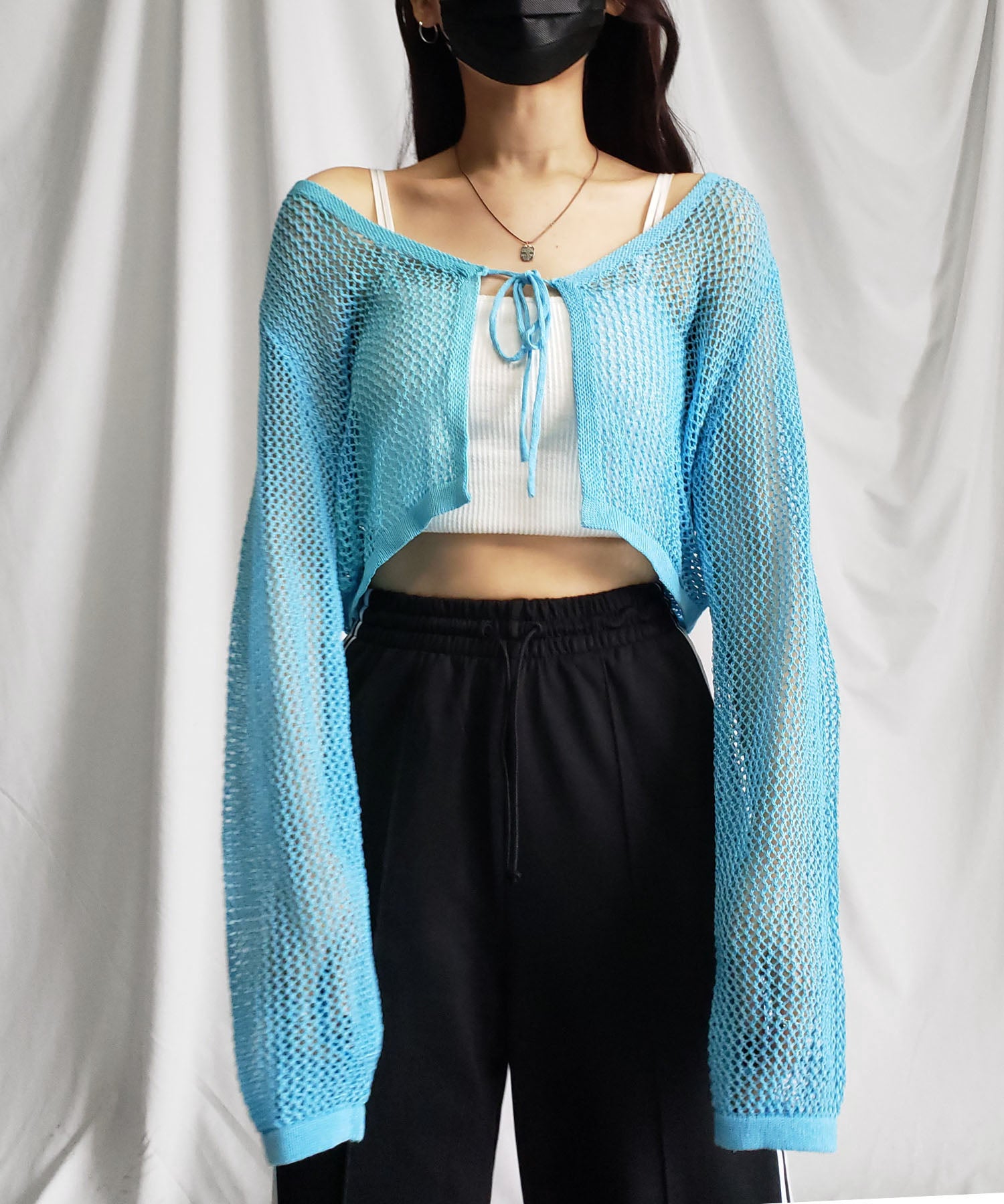 【 2WAY/6color 】華奢リボンメッシュワイドショートカーディガン
