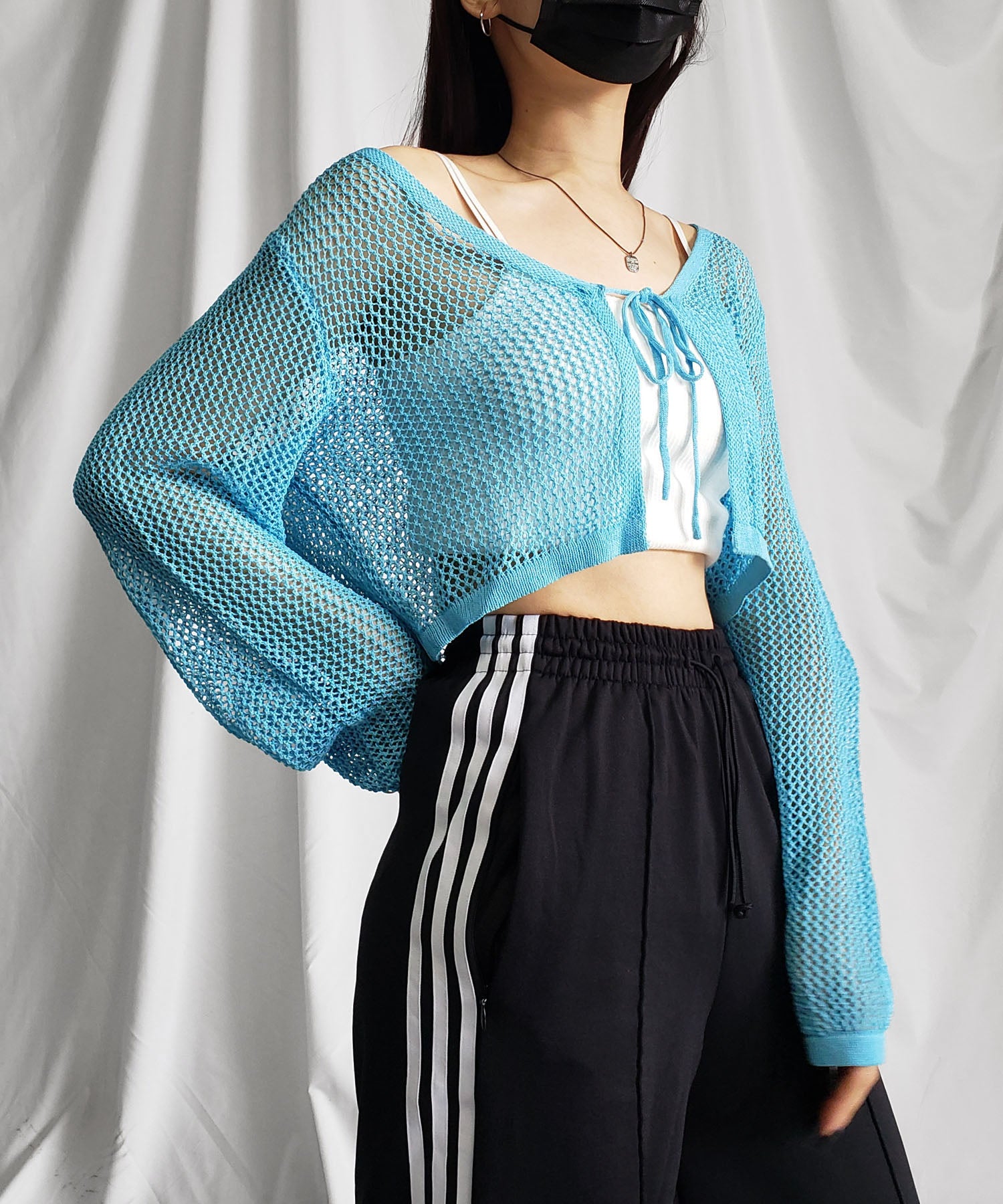 【 2WAY/6color 】華奢リボンメッシュワイドショートカーディガン