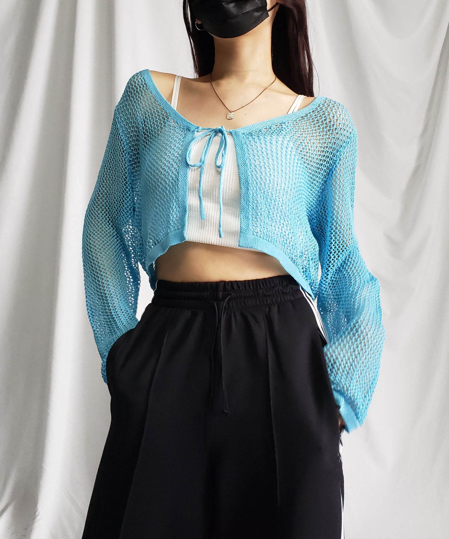 【 2WAY/6color 】華奢リボンメッシュワイドショートカーディガン