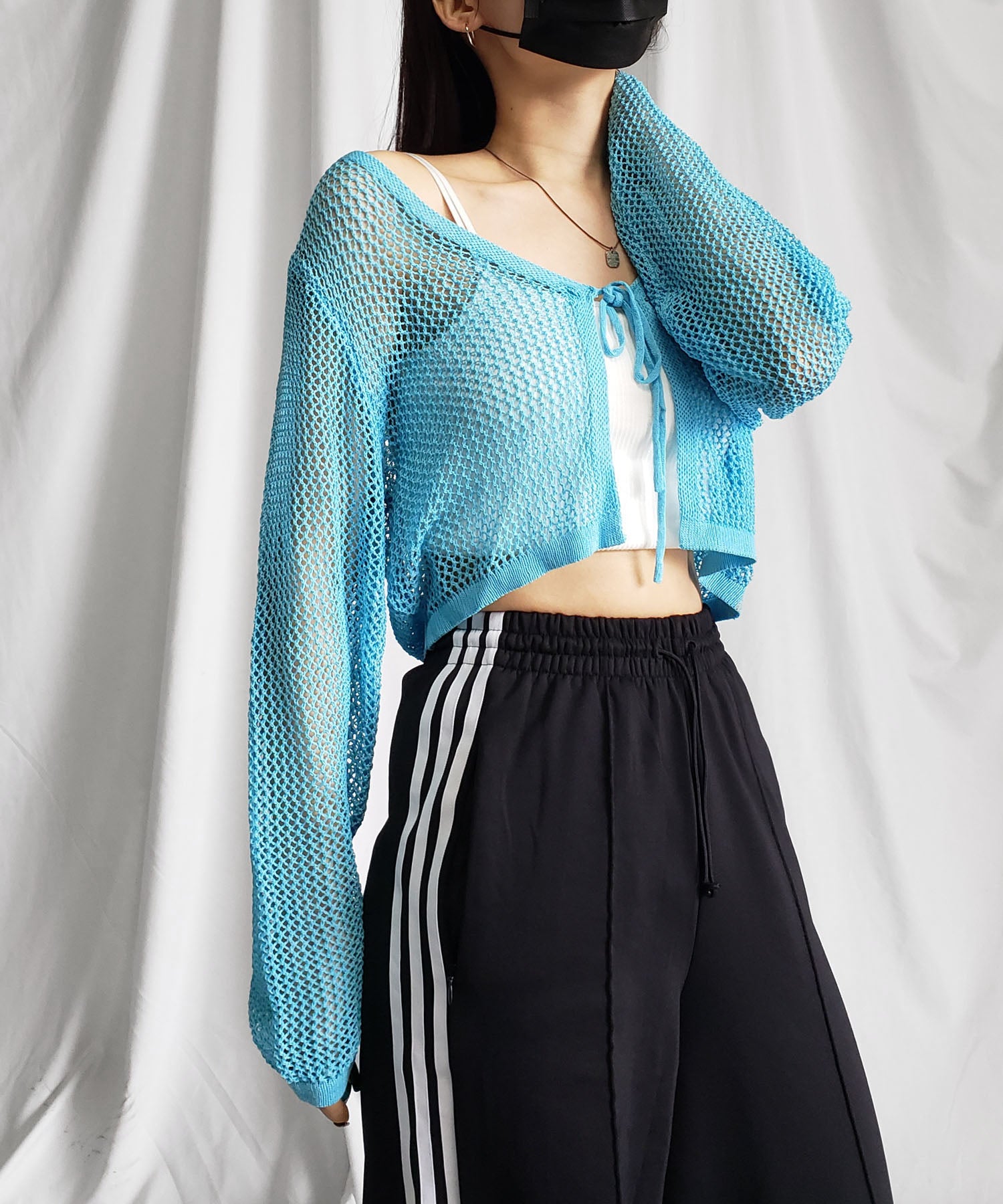 【 2WAY/6color 】華奢リボンメッシュワイドショートカーディガン