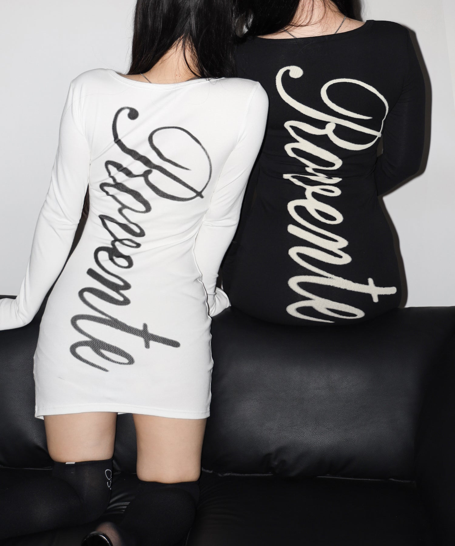 レタリングバックロゴスクエアタイトミニワンピース / lettering back logo square tight mini onepiece