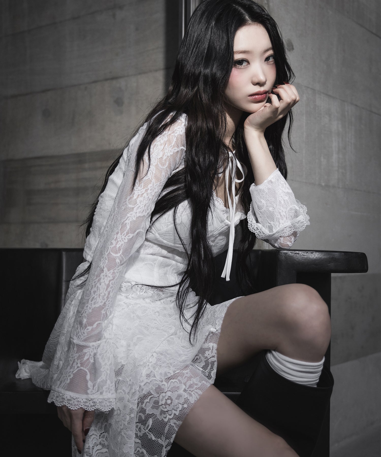 【 インパン裏地付】アシンメトリーフリルレースミニスカート / asymmetry frill lace mini skirt