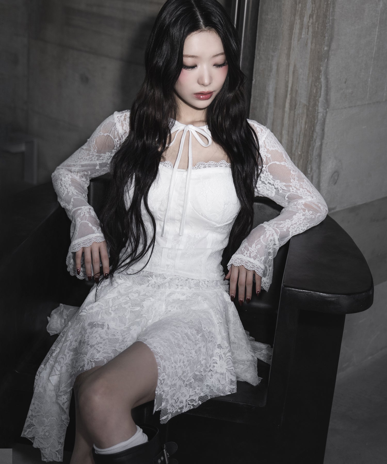 【 インパン裏地付】アシンメトリーフリルレースミニスカート / asymmetry frill lace mini skirt