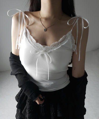 3サテンリボンレースリブキャミソール / three satin ribbon lace lib camisole