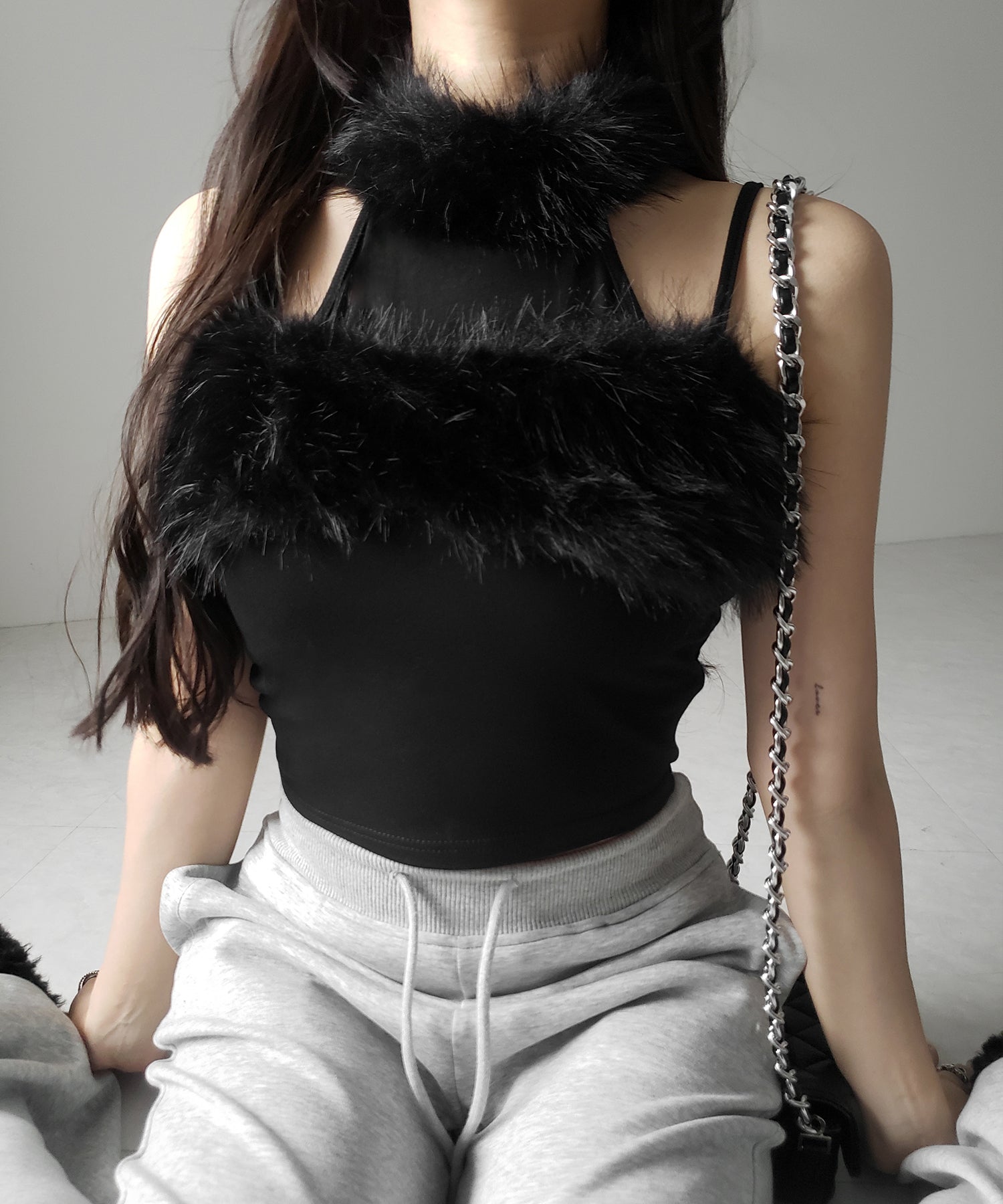 ファードッキングストラップトップス / fur docking strap tops