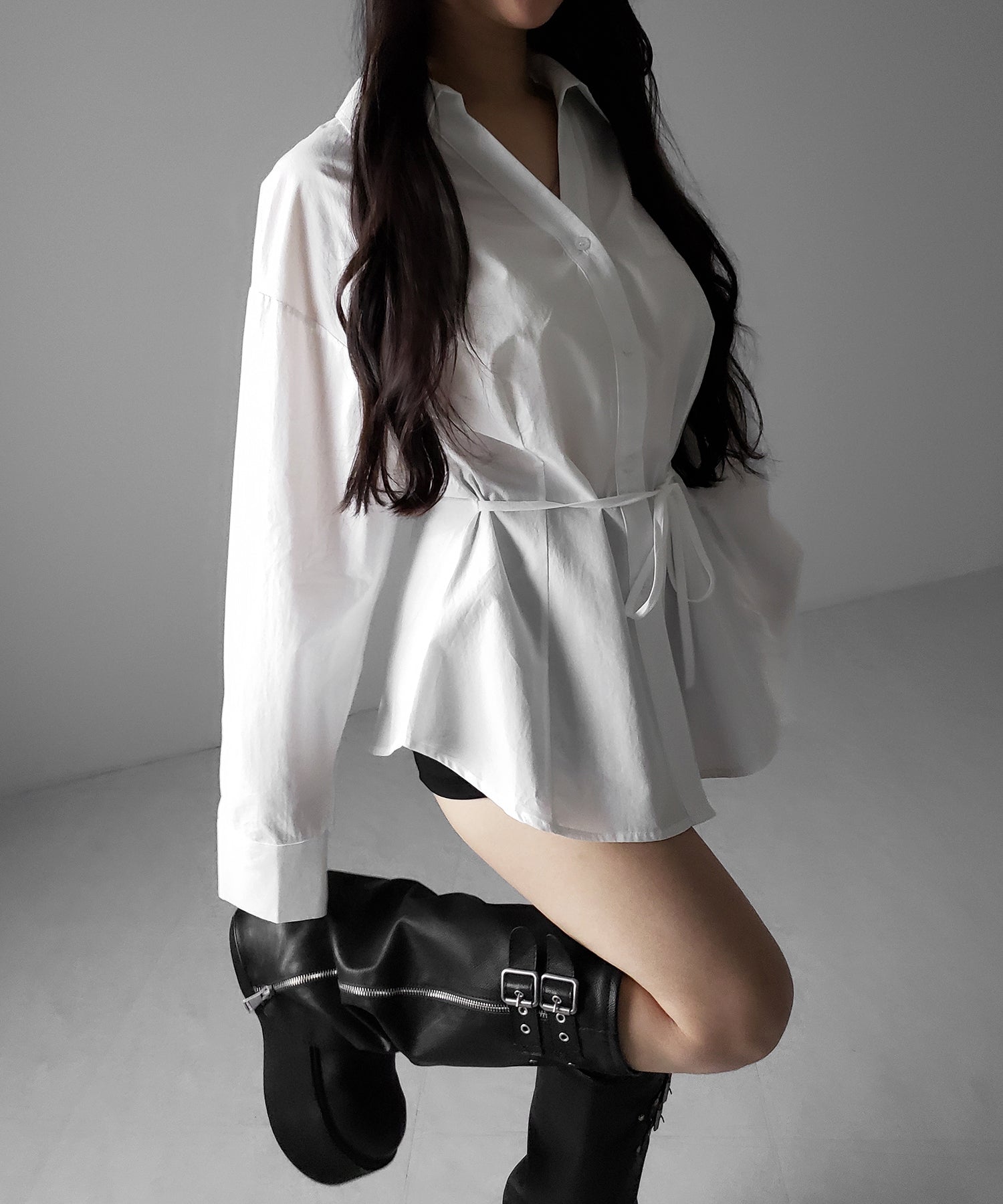 ストラップリボンレディフレアシャツ / strap ribbon lady flare shirts