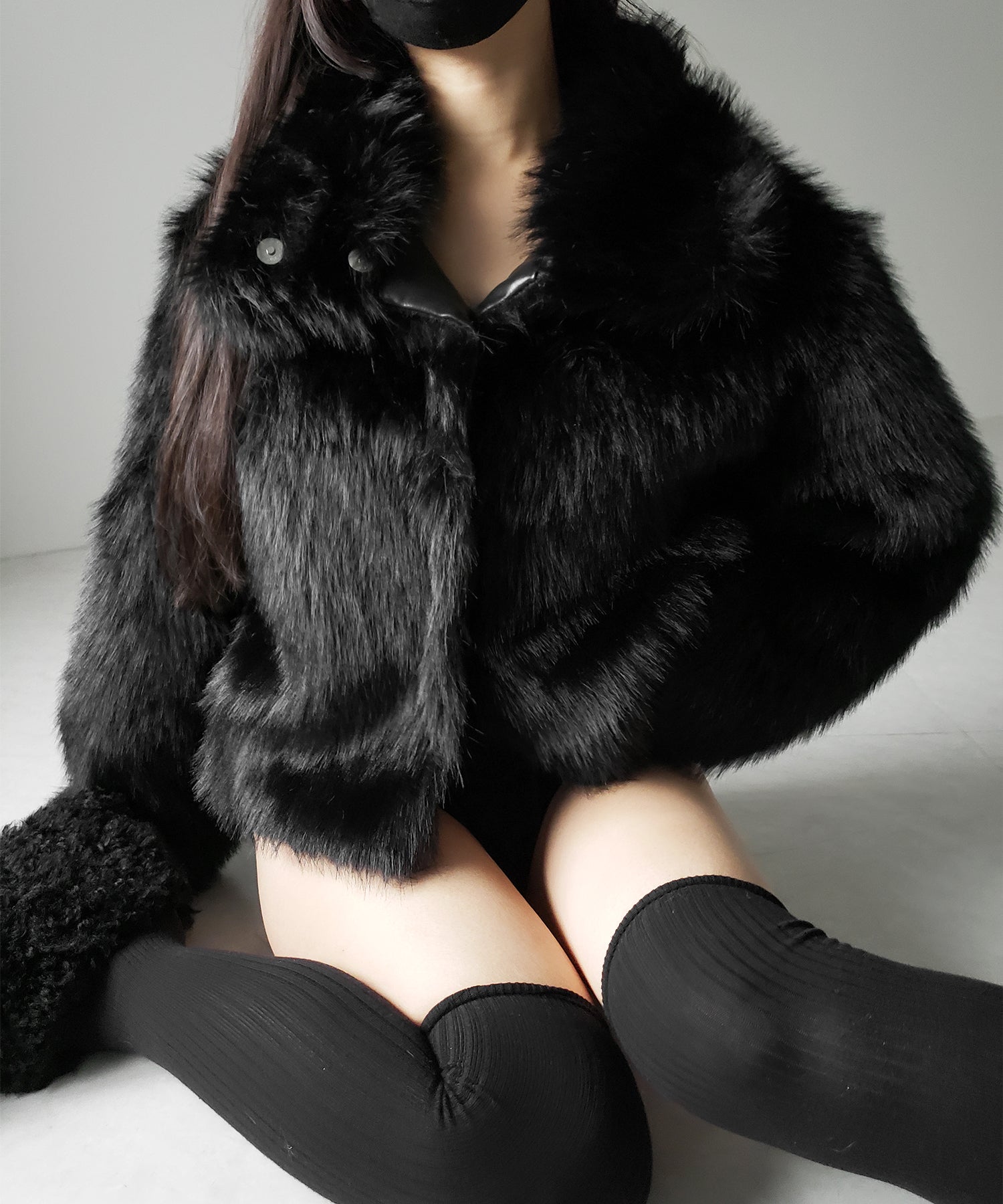 スタンドカラーミックスファーショートコート / stand-collar mix fur short coat