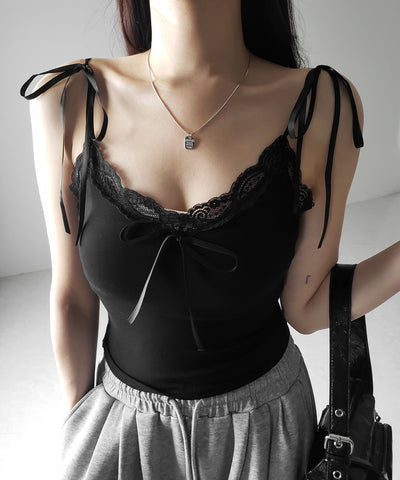 3サテンリボンレースリブキャミソール / three satin ribbon lace lib camisole