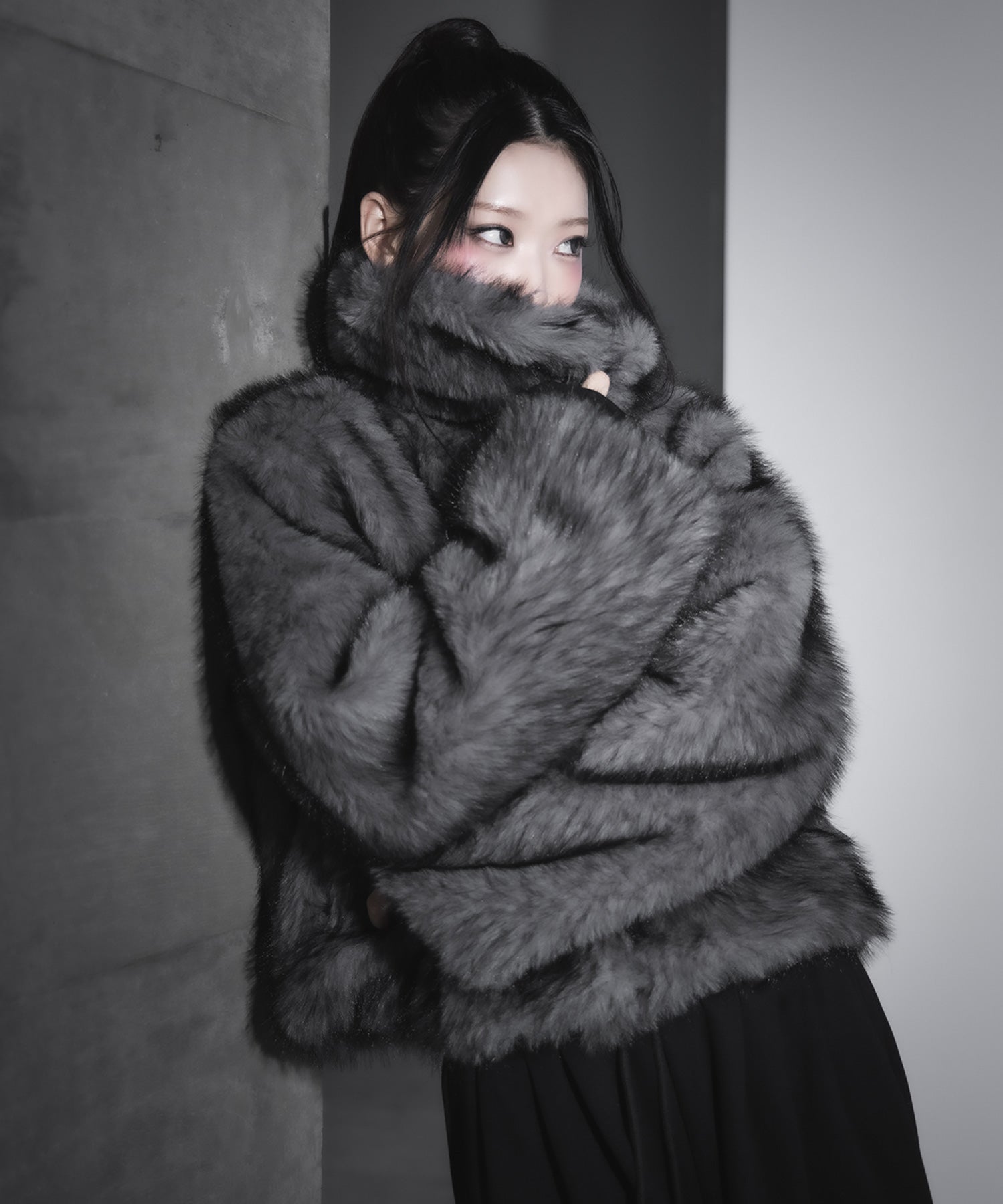 スタンドカラーミックスファーショートコート / stand-collar mix fur short coat