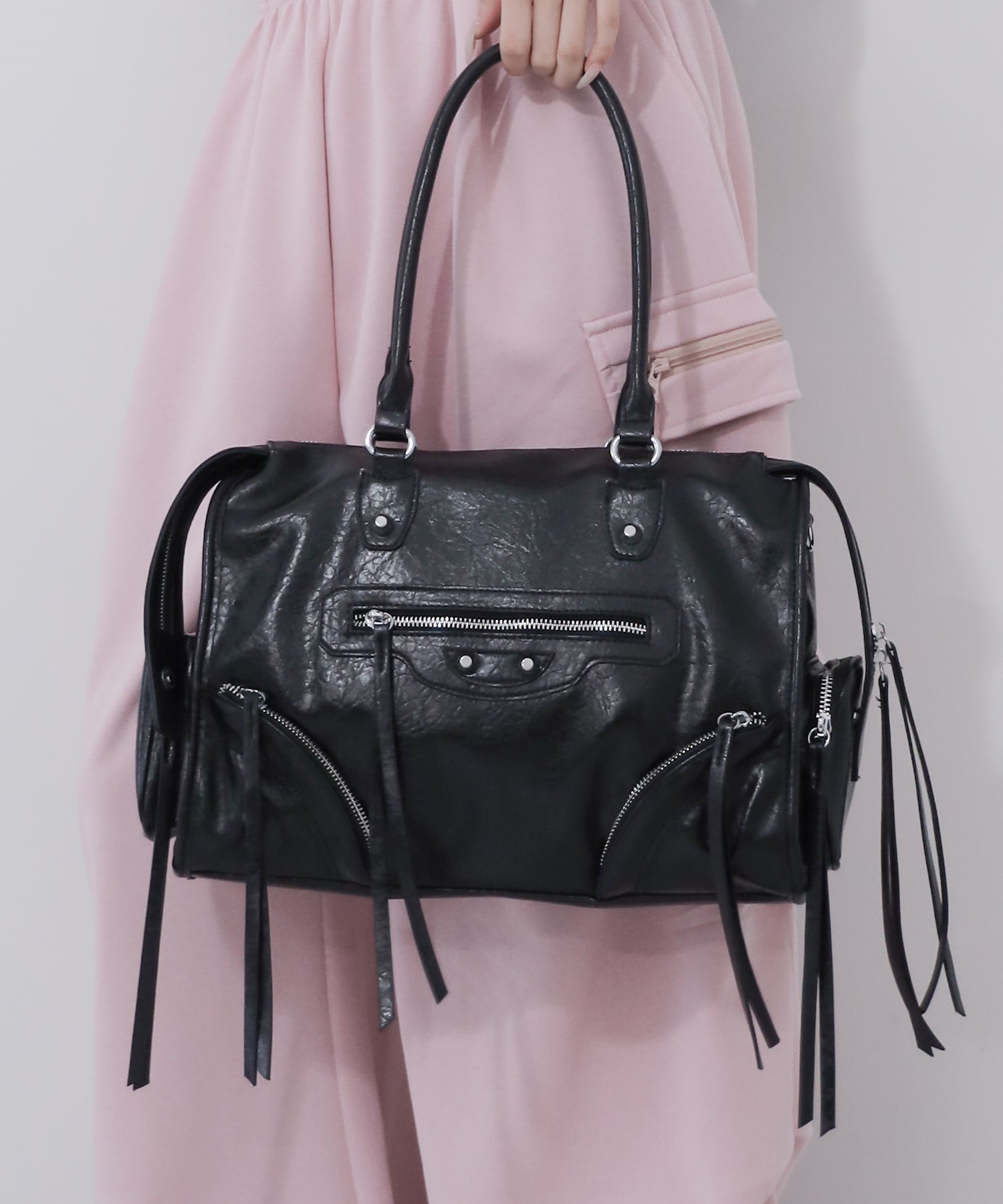 【 ショルダーストラップ付き2WAY 】アウトポケットヴィンテージダブルジップボストンショルダーバッグ /out pocket vintage double zip boston shoulder bag