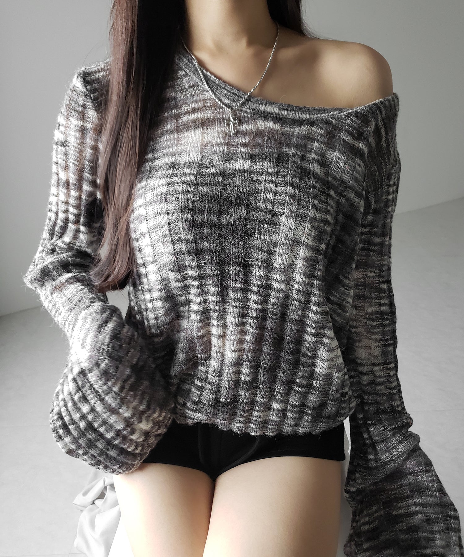 メランジルーズシアーリブニット / melange loose sheer rib knit