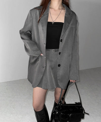 【 セットアップ 】オーバーサイズテーラードジャケット & ハイウエストミニスカパン SET / oversize tailored jacket & high waist mini skirt pants SET