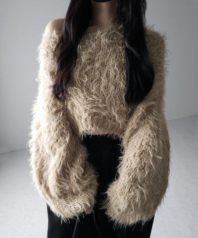 【 選べる6色展開 】フラッフィーシャギールーズショートニット / fluffy shaggy loose short knit