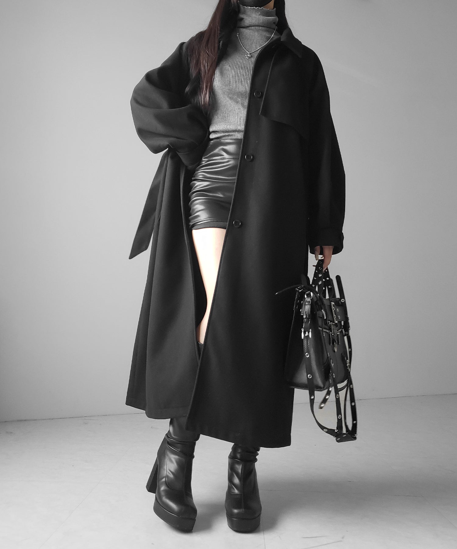 【 ウエストマークベルトSET 】2WAY ステンカラーレディメルトンロングコート / 2WAY soutien collar lady melton long coat