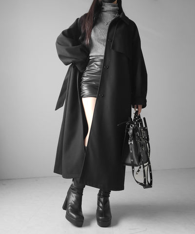 【 ウエストマークベルトSET 】2WAY ステンカラーレディメルトンロングコート / 2WAY soutien collar lady melton long coat