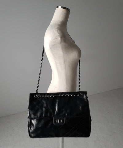 2WAY チェーンフェイクレザーフラップショルダーバッグ / 2WAY chain fake leather flap shoulder bag