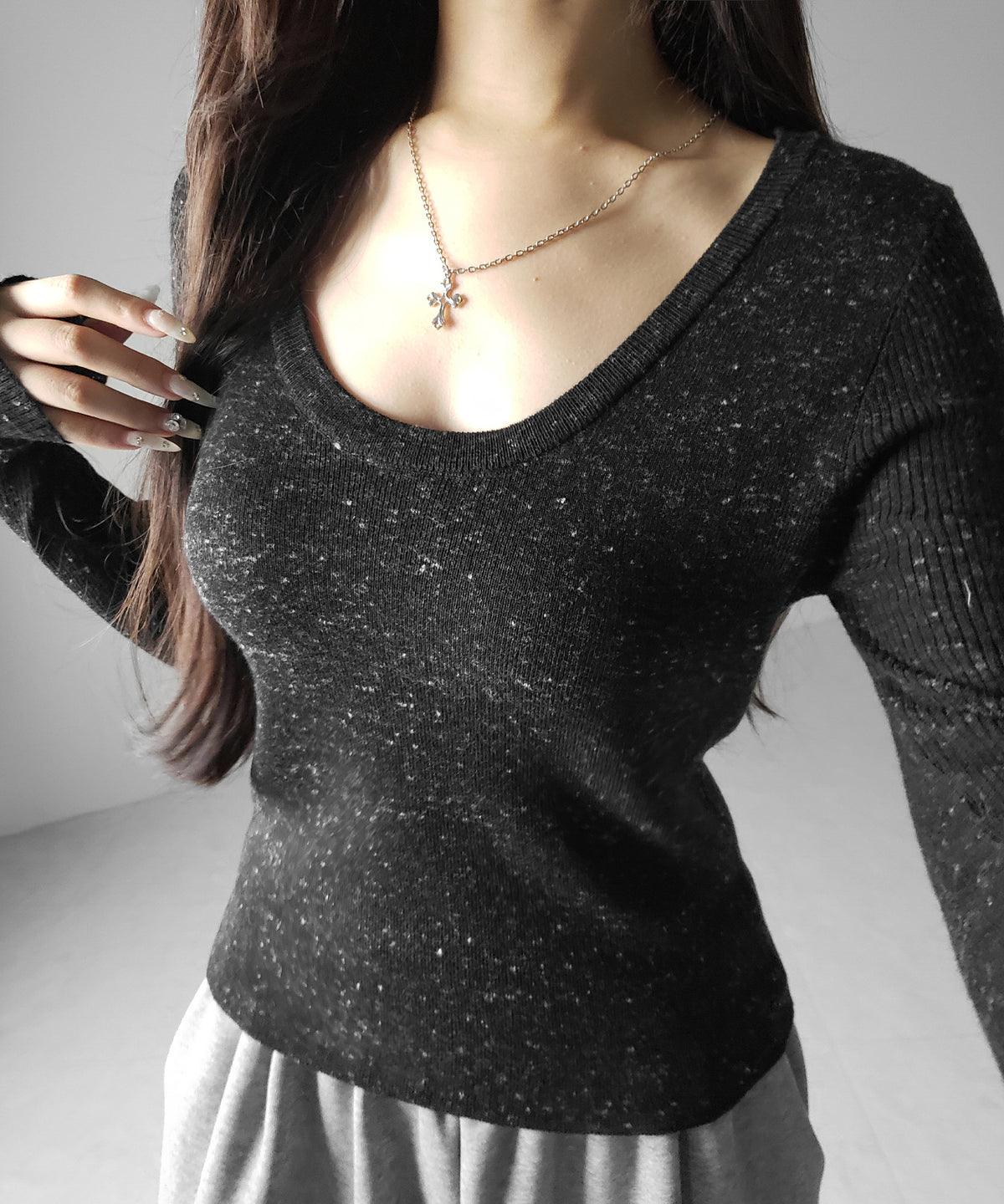 メランジネップルーズニットトップス / melange nep loose knit tops
