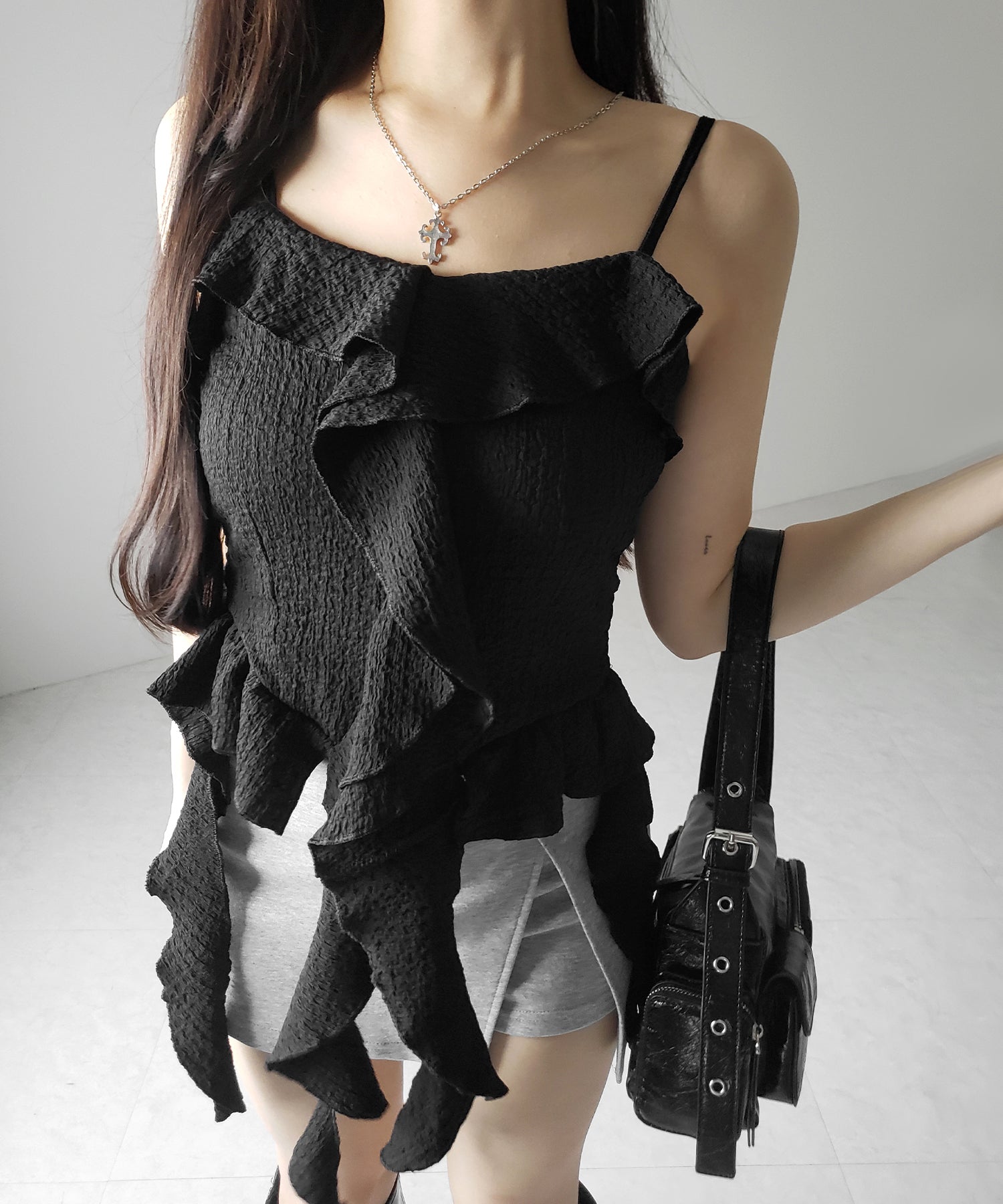 ラッフルフリルレイヤードビスチェキャミソール / ruffle frill layered bustier camisole