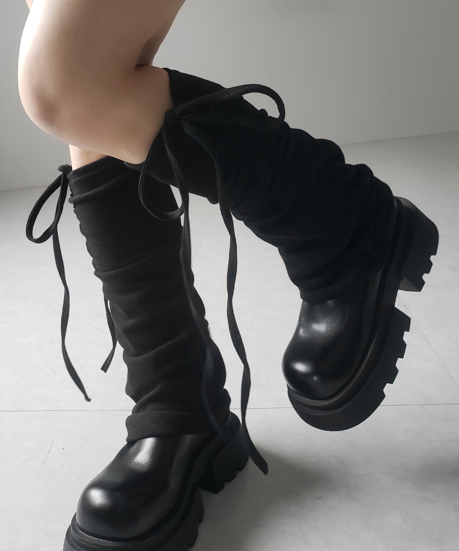 【 2color 】ストラップリボンサイドシャーリングレッグカバー / strap ribbon side shirring leg cover